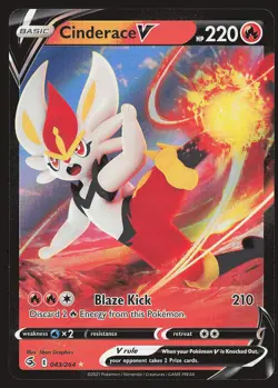 SWSH08: Fusion Strike Cinderace V (43) #043/264 Ultra Rare Pokemon Card - Image 1