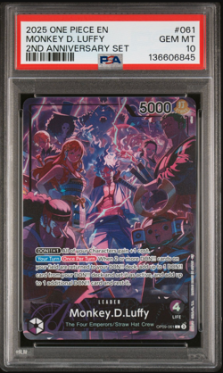 Monkey.D.Luffy (English Version 2nd Anniversary Set) OP09-061 One Piece PSA 10 - Image 1