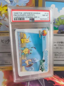 Pokemon Card #112 Pikachu Squirtle Wartortle Carddass Vending Japanese PSA 8 - Image 1