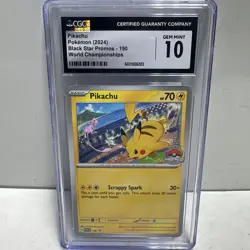 2024 POKEMON SVP EN-SV BLACK STAR PROMO WORLD CHAMPIONSHIPS #190 PIKACHU CGC 10 - Image 1