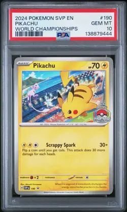 2024 POKEMON SVP EN-SV BLACK STAR PROMO WORLD CHAMPIONSHIPS #190 PIKACHU PSA 10 - Image 1