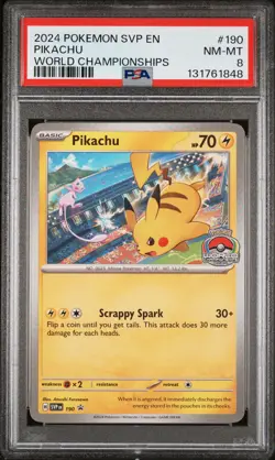 2024 POKEMON SVP EN-SV BLACK STAR PROMO WORLD CHAMPIONSHIPS #190 PIKACHU PSA 8 - Image 1
