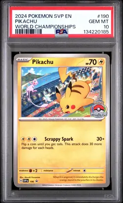2024 POKEMON SVP EN-SV BLACK STAR PROMO WORLD CHAMPIONSHIPS #190 PIKACHU PSA 10 - Image 1