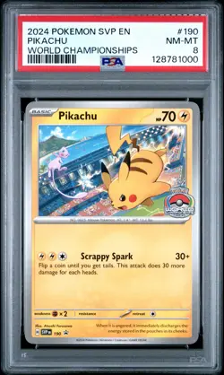 2024 POKEMON SVP EN-SV BLACK STAR PROMO WORLD CHAMPIONSHIPS #190 PIKACHU PSA 8 - Image 1