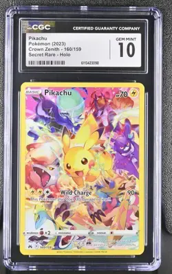 CGC 10 PIKACHU 160 CROWN ZENITH SECRET RARE SWORD & SHIELD POKEMON GEM MINT - Image 1