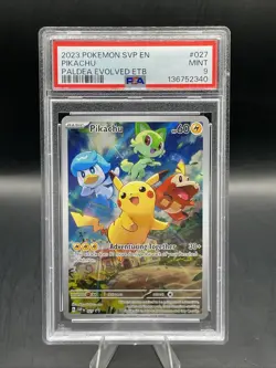 2023 POKEMON SVP EN-SV PALDEA EVOLVED ETB PROMO #027 PIKACHU PSA 9 - Image 1