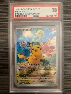 2023 POKEMON SVP EN-SV PALDEA EVOLVED ETB PROMO #027 PIKACHU PSA 9 - Image 1