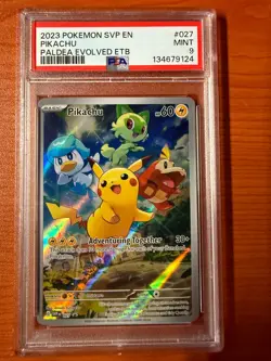 2023 POKEMON SVP EN-SV PALDEA EVOLVED ETB PROMO #027 PIKACHU PSA 9 - Image 1