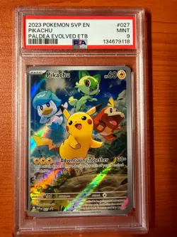 2023 POKEMON SVP EN-SV PALDEA EVOLVED ETB PROMO #027 PIKACHU PSA 9 - Image 1