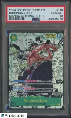 2024 One Piece PRB01 EN Manga Alternate Art #118 Roronoa Zoro PSA 10 GEM MINT - Image 1
