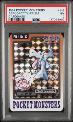 1997 POCKET MONSTERS CARDDASS #142 AERODACTYL-PRISM PSA 7 - Image 1