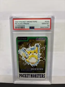 1997 Pocket Monsters Pokemon Carddass #025 Pikachu Prism PSA 10 GEM MINT - Image 1