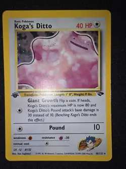 KOGA’S DITTO HOLO RARE Pokemon TCG WOTC 1st Edition Gym Challenge 10/132 Vintage - Image 1
