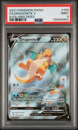 Pokemon TCG Evolving Skies Dragonite V Alternate Full Art Card 192/203 PSA 9 - Image 1