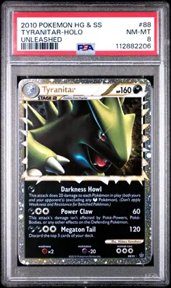 2010 POKEMON HEARTGOLD & SOULSILVER UNLEASHED #88 TYRANITAR HOLO PSA 8 - Image 1