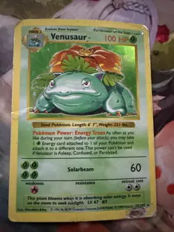 Pokemon TCG Venusaur Base Set Shadowles Holo Unlimited Rare Card 15/102 1999 DMG - Image 1