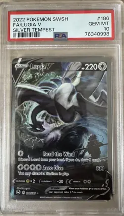 2022 Pokemon SWSH Silver Tempest Lugia V Full Art PSA 10 186/195 - Image 1