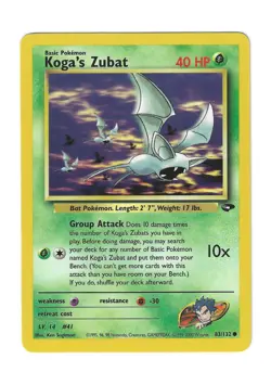 Koga’s Zubat 83-132 Gym Challenge Unlimited 2000 Pokemon Card - Image 1