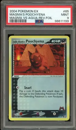 Pokemon Team Magma's Poochyena EX Magma Vs Aqua Reverse Holo #65 PSA 9 Mint - Image 1