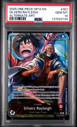 2025 ONE PIECE OP12-LEGACY OF THE MASTER ALTERNATE ART SILVERS RAYLEIGH PSA 10 - Image 1