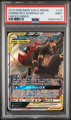 2019 POKEMON SUN & MOON UNIFIED MINDS #125 UMBREON & DARKRAI GX PSA 9 - Image 1