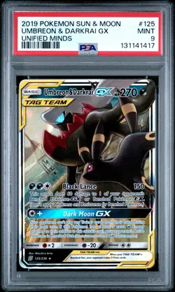 2019 POKEMON SUN & MOON UNIFIED MINDS #125 UMBREON & DARKRAI GX PSA 9 - Image 1