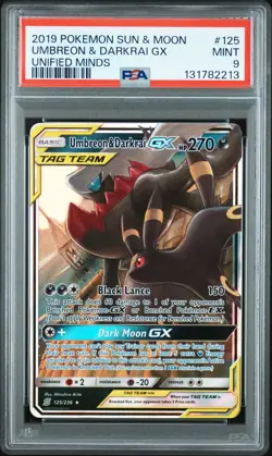 2019 POKEMON SUN & MOON UNIFIED MINDS #125 UMBREON & DARKRAI GX PSA 9 - Image 1