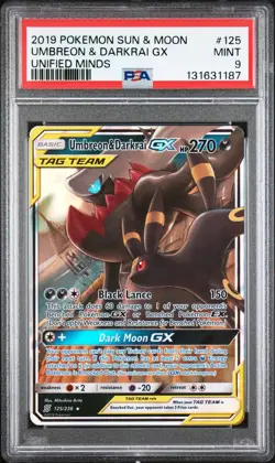 2019 POKEMON SUN & MOON UNIFIED MINDS #125 UMBREON & DARKRAI GX PSA 9 - Image 1