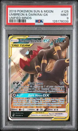 2019 POKEMON SUN & MOON UNIFIED MINDS #125 UMBREON & DARKRAI GX PSA 9 - Image 1