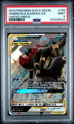 2019 POKEMON SUN & MOON UNIFIED MINDS #125 UMBREON & DARKRAI GX PSA 9 - Image 1
