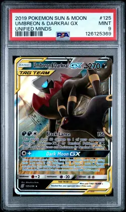 2019 POKEMON SUN & MOON UNIFIED MINDS #125 UMBREON & DARKRAI GX PSA 9 - Image 1