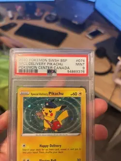 PSA 9 MINT(SWIRL) Special Delivery Pikachu Pokemon Center Canada Holo SWSH074 - Image 2