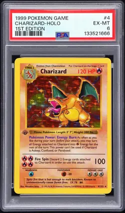 1999 POKEMON BASE SET 1ST EDITION #4 CHARIZARD-HOLO PSA 6 - Image 1