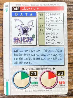 Pokemon Carddass Card Golbat File No.42 Bandai Pocket Monsters Red ver. 1996 - Image 2