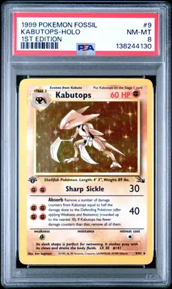 1999 POKEMON FOSSIL 1ST ED #9 KABUTOPS-HOLO PSA 8 - Image 1