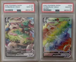PSA 10 - Snorlax VMAX - FA & Secret FA - 142/202 & 206/202 - Pokemon SWSH Base - Image 1