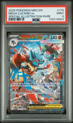2025 POKEMON MEGA EVOLUTION SPECIAL ILLUSTRATION RARE #179 MEGA LUCARIO EX PSA 9 - Image 1