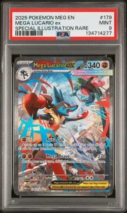 2025 POKEMON MEGA EVOLUTION SPECIAL ILLUSTRATION RARE #179 MEGA LUCARIO EX PSA 9 - Image 1