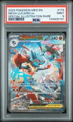 2025 POKEMON MEGA EVOLUTION SPECIAL ILLUSTRATION RARE #179 MEGA LUCARIO EX PSA 9 - Image 1