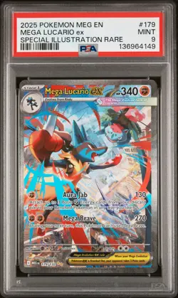 2025 POKEMON MEGA EVOLUTION SPECIAL ILLUSTRATION RARE #179 MEGA LUCARIO EX PSA 9 - Image 1