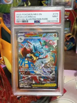 2025 POKEMON MEGA EVOLUTION SPECIAL ILLUSTRATION RARE #179 MEGA LUCARIO EX PSA 9 - Image 1
