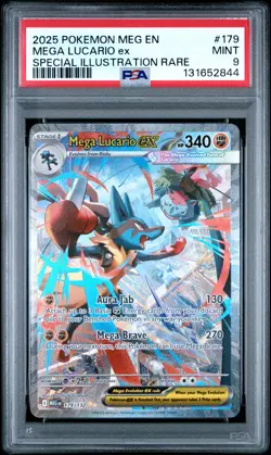 2025 POKEMON MEGA EVOLUTION SPECIAL ILLUSTRATION RARE #179 MEGA LUCARIO EX PSA 9 - Image 1