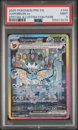PSA 9 💎 2025 POKEMON PRE EN-PRISMATIC EVOLUTIONS SIR VAPOREON EX #149/131 - Image 1