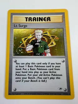 Pokemon Lt. Surge 17/132 Holo Rare Trainer Card Gym Heroes Unlimited SWIRL - Image 1