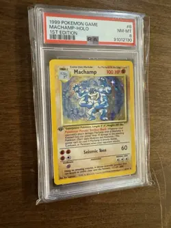 Pokemon TCG Machamp Holo Rare 1st Edition Base Set 8/102 PSA 8 - Image 1