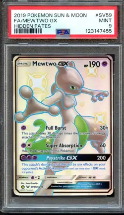 Mewtwo GX SV59/SV94 Hidden Fates Shiny Vault Rare PSA 9 Mint Pokemon Card - Image 1