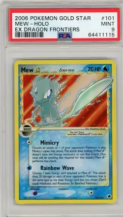 2006 Pokemon Gold Star Mew Holo EX Dragon Frontiers Holo Rare #101 PSA 9 Mint - Image 1