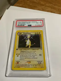 PSA NM-MT 8- AMPHAROS #1 HOLO- 1ST EDITION- 2000 Pokemon NEO Genesis- English - Image 1