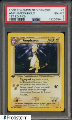 2000 Pokemon Neo Genesis 1st Edition #1 Ampharos Holo PSA 8 NM-MT - Image 1