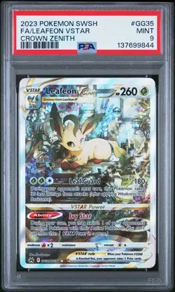 2023 POKEMON SWORD & SHIELD CROWN ZENITH #GG35 FULL ART/LEAFEON VSTAR PSA 9 - Image 1